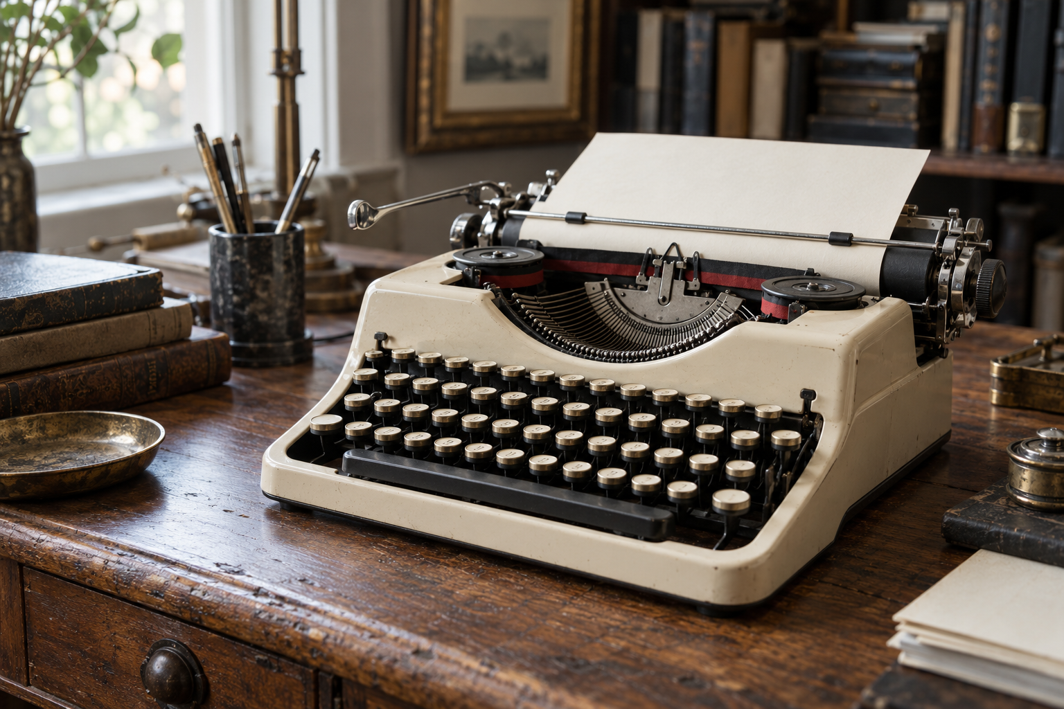 Mechanical typewriter on a writing desk